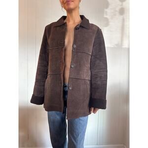 Vintage Brown Sherpa Jacket Suede Women's Large